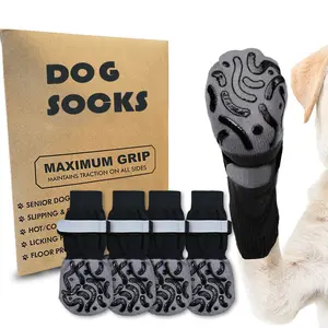 4 Pcs Non-Slip Dog Socks, Adjustable Elastic Band, Paw Protection, Strong Grip Sole, Dirt-Resistant, Silent, Breathable, Indoor Use