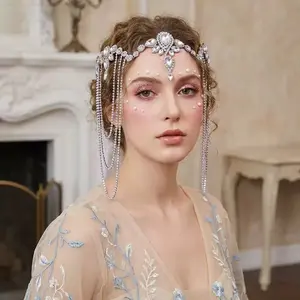 Chenxing Exotic Style Sparkling Diamond Hair Chain, Fairy-like Tassel Bridal Hair Accessory, Prom Photo Shoot Headpiece