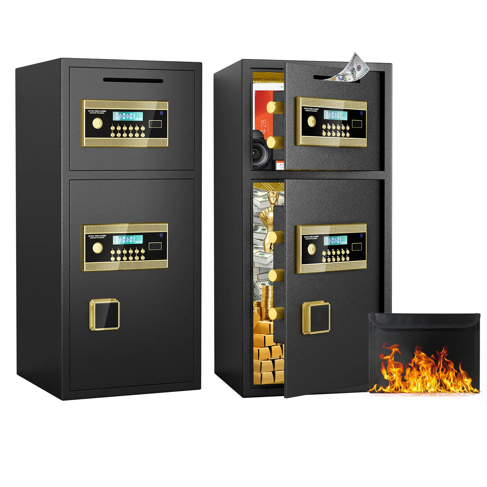 DOMISO Digital Security Safe with Fireproof and Waterproof Bag, Large Double Door Coin-operated Safe, 5.0 Cubic Feet Safe Box with Hidden Code Function
