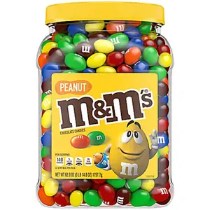 M&M's Peanut Milk Chocolate Candy 62 oz Jar of Colorful Chocolate Coated Peanut Candies Snack Dessert Ideal for Sharing or Enjoying Alone