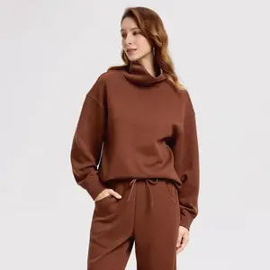 Women's Scuba Draped Pullover Sweatshirt - A New Day Brown XS