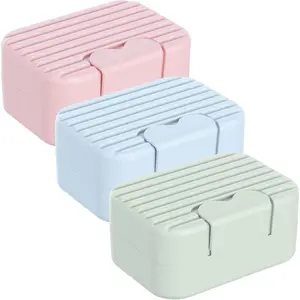 3 Pack Portable Bar Soap Holder Plastic Soaps Dish with Lid Cover Travel Soap Container Leakproof Storage Container Soaps Box for Bathroom Shower Kitchen Sink Travel Camping Hiking Gym Outdoor