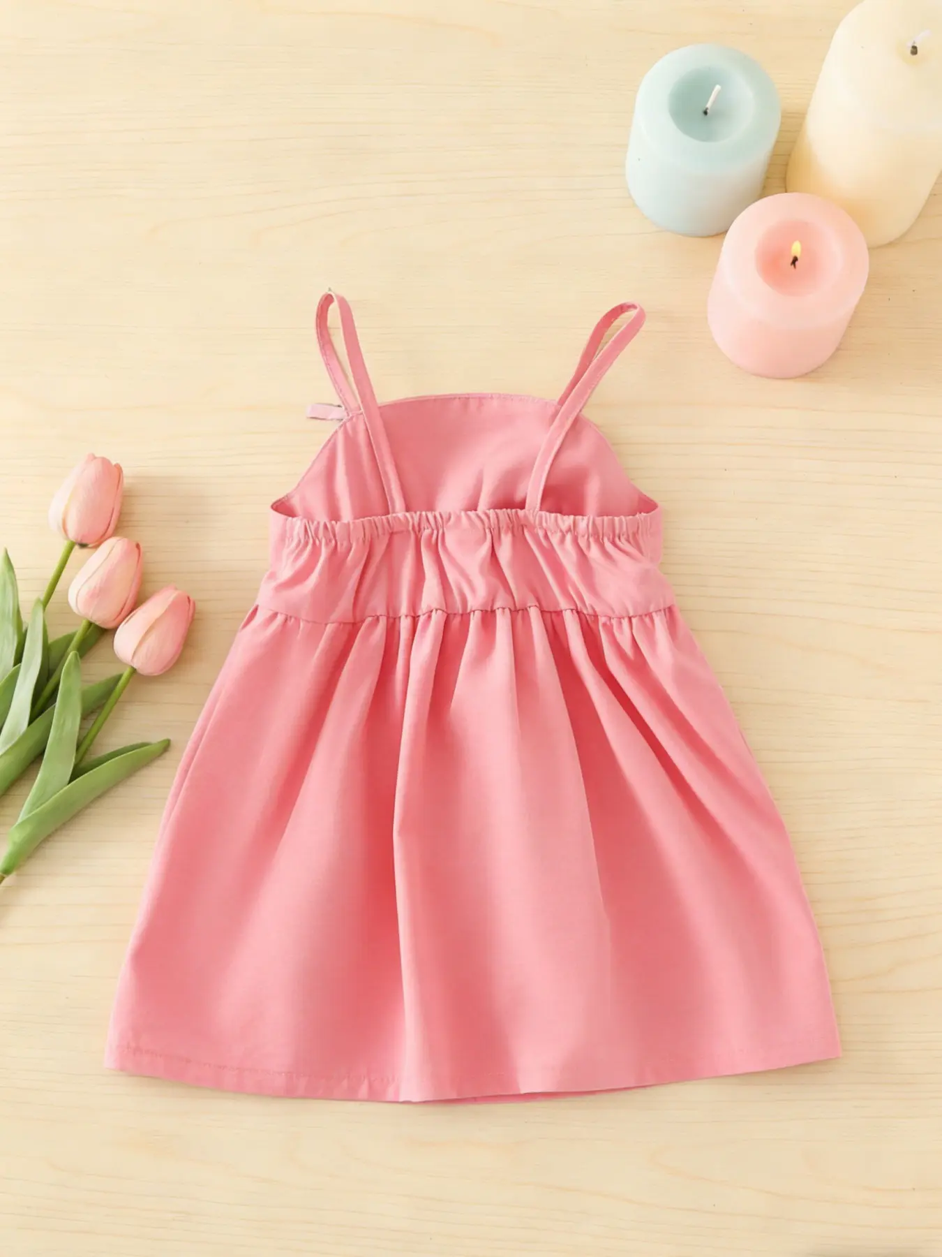 Cute Summer Korean Style Baby Girl Dress with Bow Details, Blue Woven Straps for Fashionable Infant Look, Baby Clothes Girl