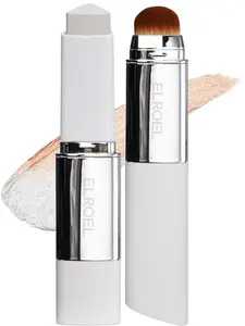 ELROEL Blanc Cover Cream Stick V White - Official Product Korean Color-Changing Foundation Stick with Volufiline - Medium to Full Coverage Dewy Finish Base Makeup - Dual-Ended with Detachable Brush (13g, 0.04 oz)