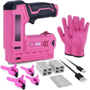 Pink Electric Staple  - 2 in 1     with 1000 count Staples and Nails, 4V Cordless Upholstery Staple  for , Brad Nailer with USB Charger for Carpentry, Crafts, DIY