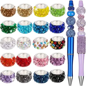 120 count Large Hole Rhinestone European Beads for Pens Making Bulk 11mm  Charm Spacer Beads for Pen  Making Supplies DIY Crafts Bracelet(Multicolor)