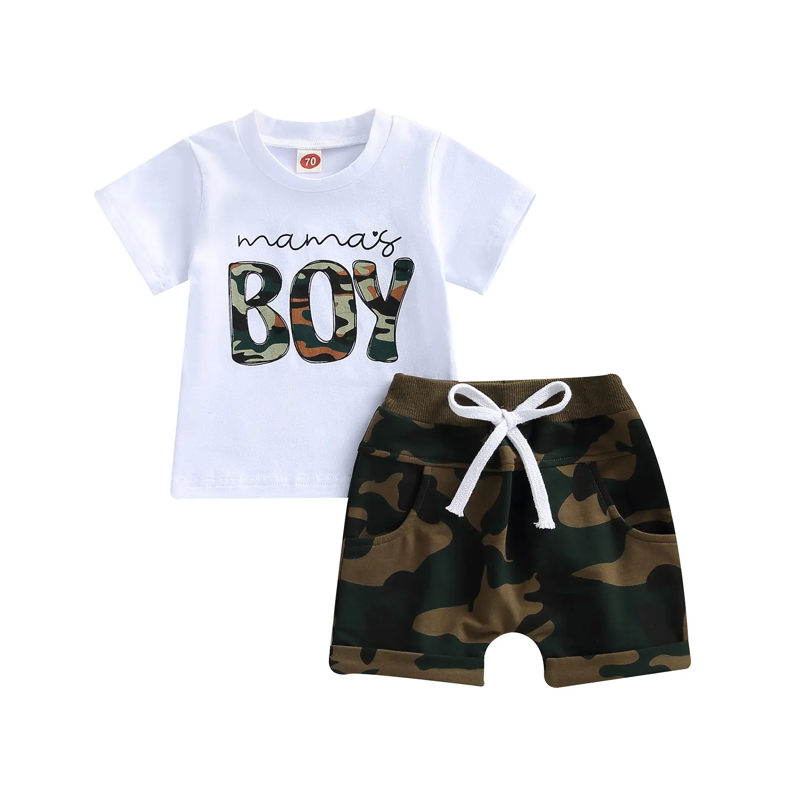 Boy's Toddler 2-Piece Summer Cotton Blend Set, Baby Clothing with Letter Print T-Shirt & Camouflage Shorts, 18-24 Months, 2-3 Years