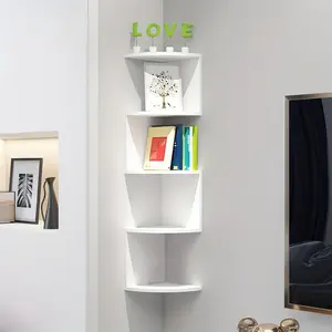 5-Tier Floating Corner Wall Shelf - Heavy-Duty Plastic Curved Space-Saving Shelf, Corner Shelf, Suitable for Living Room, Bedroom, Bathroom - Sturdy Display and Storage Shelf, Corner Storage Shelf, Wall Mounted Shelf, Decor