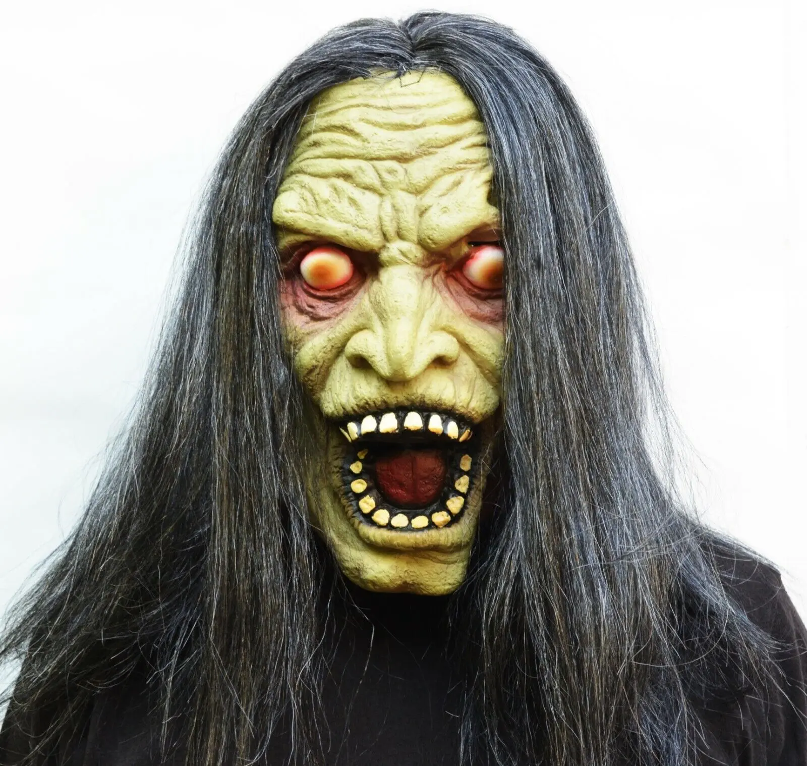Halloween Witch Mask Scary Latex Realistic Old Lady Costume Mask with Hair