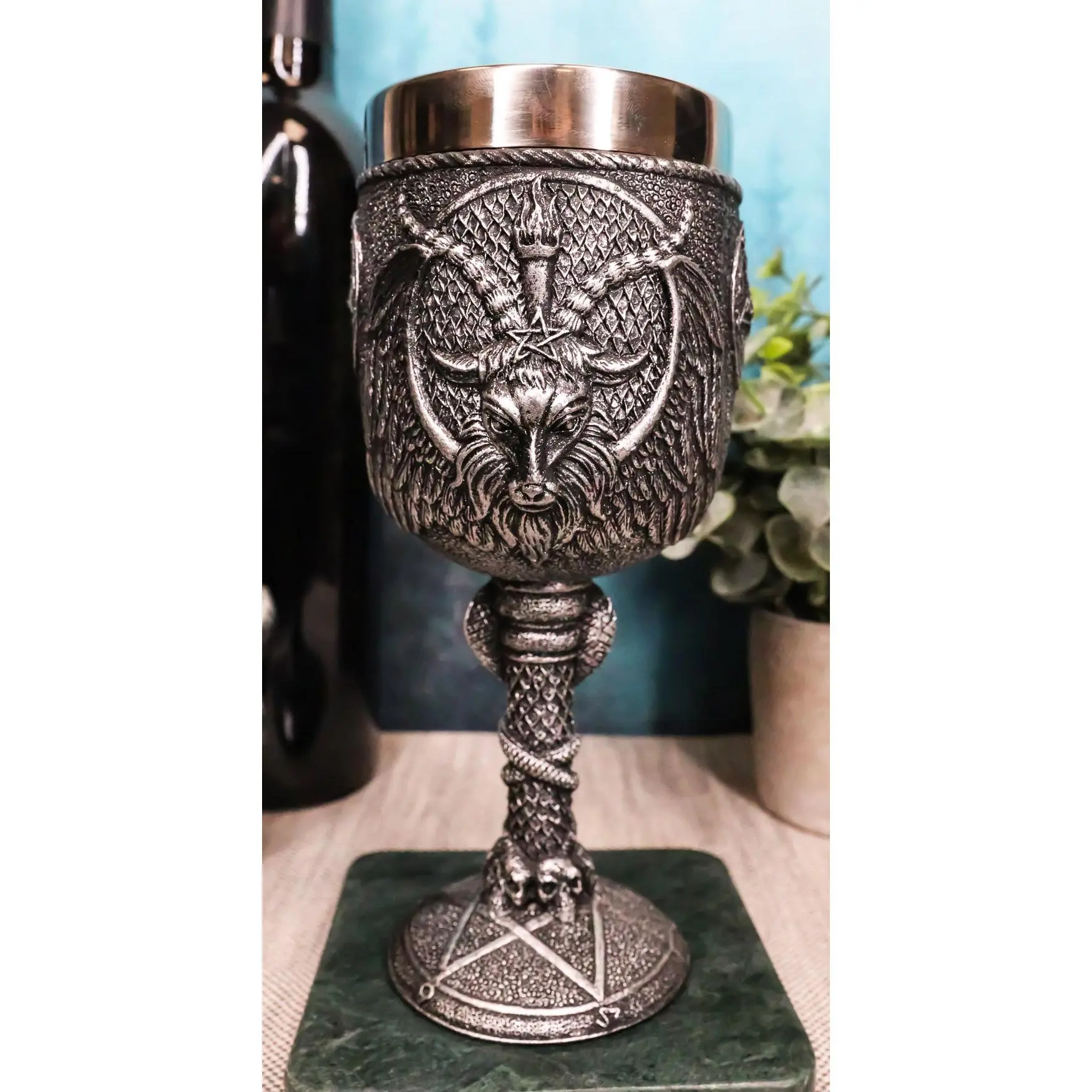 Ebros Dark Baphomet Wine Goblet Drink Beverage Chalice Knights Of Templar