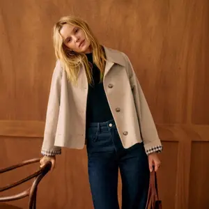 2026 New Button Short Trench Coat Lapel Simple Casual Temperament Jacket Women