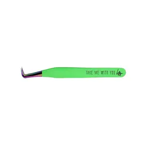 LASH ANARCHIST Slim Foot Lash Tweezer 'Take Me With You' - UFB Collection, Bright Green Tweezer for Lash Application
