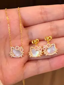 High-Quality Abalone Shell Kt Pendant Necklace, Sweet Style Versatile Earrings Set for Women, Unique Design Jewelry