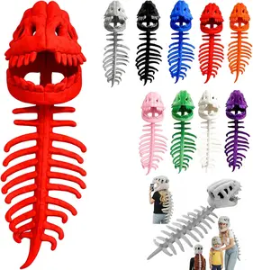 2026 New Wearable Dinosaur Skeleton Plush Costume, Soft T-Rex Skull Headgear, Funny Halloween Cosplay Outfit for Kids & Adults