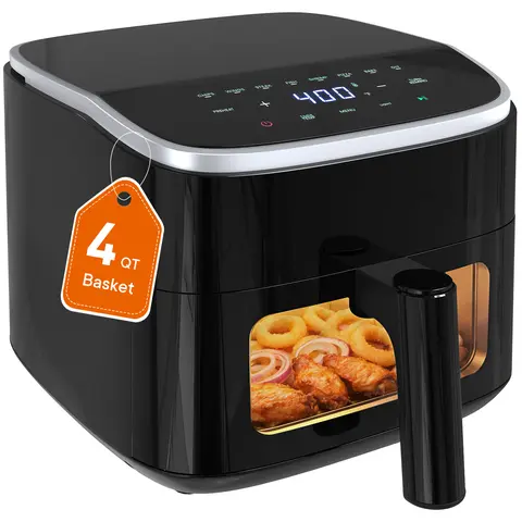 Sweetcrispy 4 QT Digital Air Fryer - 1500W Touchscreen with Visible Window, 8 Presets, 60-Min Timer, Max 400°F, Automatic Power Off, Nonstick Dishwasher Safe Basket, for Apartments, Healthy Snacks Prep Smart Kitchen Appliance
