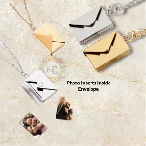 Stainless Steel Envelope Locket | Double Sided Photo Insert (up to 2 photos) | Bracelet or Necklace