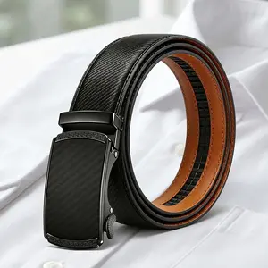 Men's Premium Leather Belt with Auto Buckle - Fashion Apparel, Men's Accessories, Accessories Adults - Adjustable Cut-to-Fit, Golf & Casual Style, Gift Set Box - Father's Day & Mens Gifts