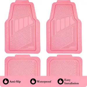 Heavy Duty Rubber Floor Mats 4-Piece Pink Car Mats Full Sets Anti-Slip Waterproof Universal Trim-to-Fit for Car SUV Truck Durable All Weather Automotive Car Mats for Women Girly All Pink