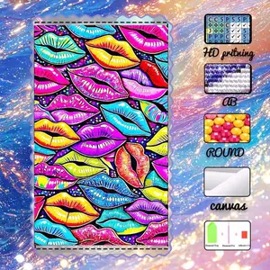DIY 5D Diamond Painting Kit with Flocking Cloth, AB Drills, Fairy Dust Drills, Crystal Drills, Lips Design, Colorful Pattern, Embroidery Art, Special Craft, Wall Decor, Gift for Family, Loved Ones, Friends, Handcraft