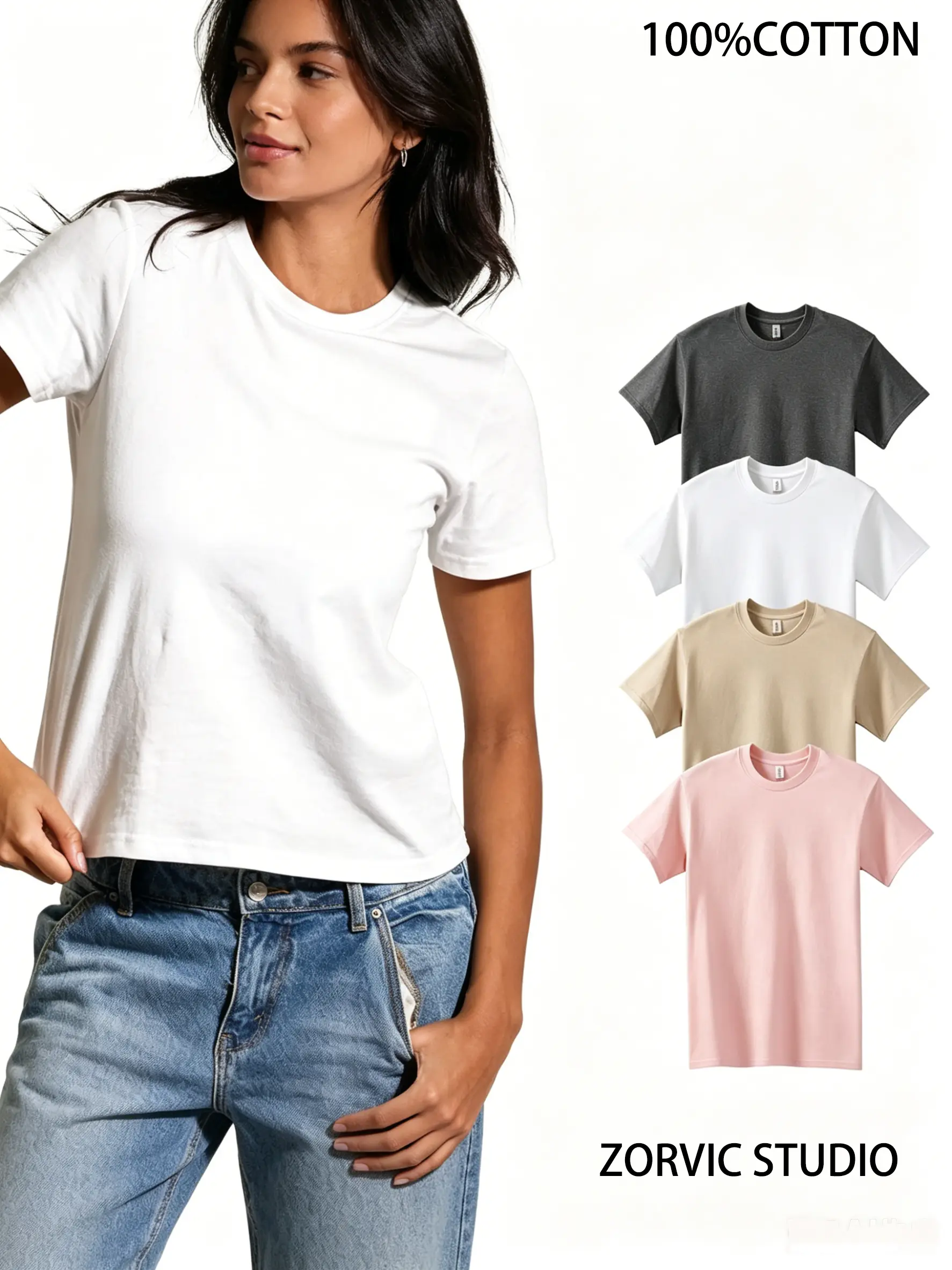 Gildan Women's Multi-Pack Heavyweight Cotton T-Shirts, Classic Plain Short Sleeve Crewneck Design for a Casual OOTD, Everyday Essential & Preppy Lounge Wear, Shortsleeve, Dark Heather+White+Sand+Military Green, Clean Basics, Cold Wash