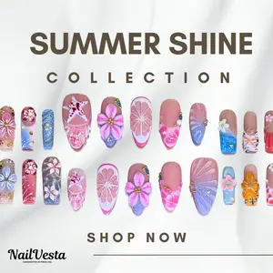 NailVesta SUMMER SHINE COLLECTION – 100% Handcrafted 3D Press-On Nails | Reusable, Long-Lasting, Salon-Quality