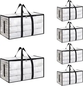 6 Pack Heavy Duty Moving Bags, Extra Large Waterproof Storage Totes with Handles & Zippers, Foldable Clear Bags