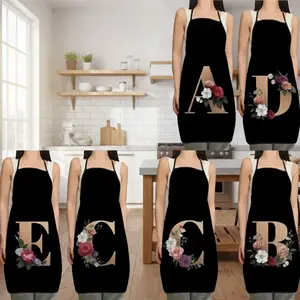 Women’s Personalized Initial Letter Apron with Pockets, Adjustable Floral Chef Apron Skirt, Custom Monogrammed Kitchen Apron for Cooking & Baking