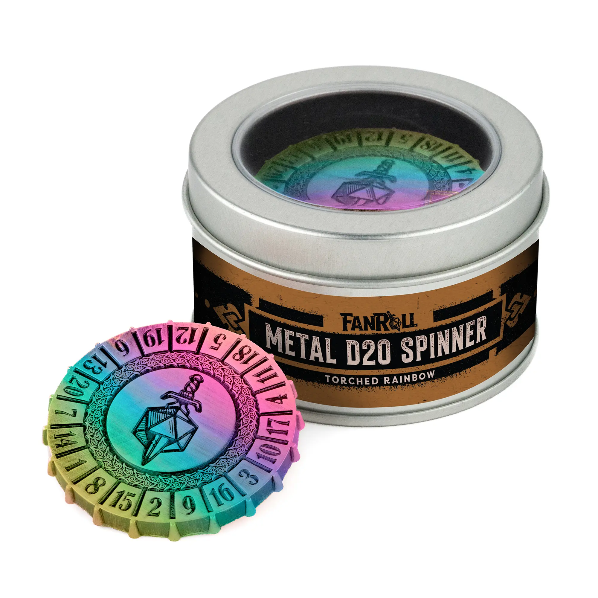 Fanroll D20 Torched Rainbow Spinner Board Game Accessory