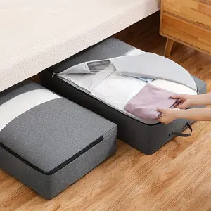 1pc under-bed storage bag with a transparent window and handle, large capacity, suitable for storing clothes, quilts, blankets, etc., can be placed under the bed, in the wardrobe, on a clothes rack, or in a closet.