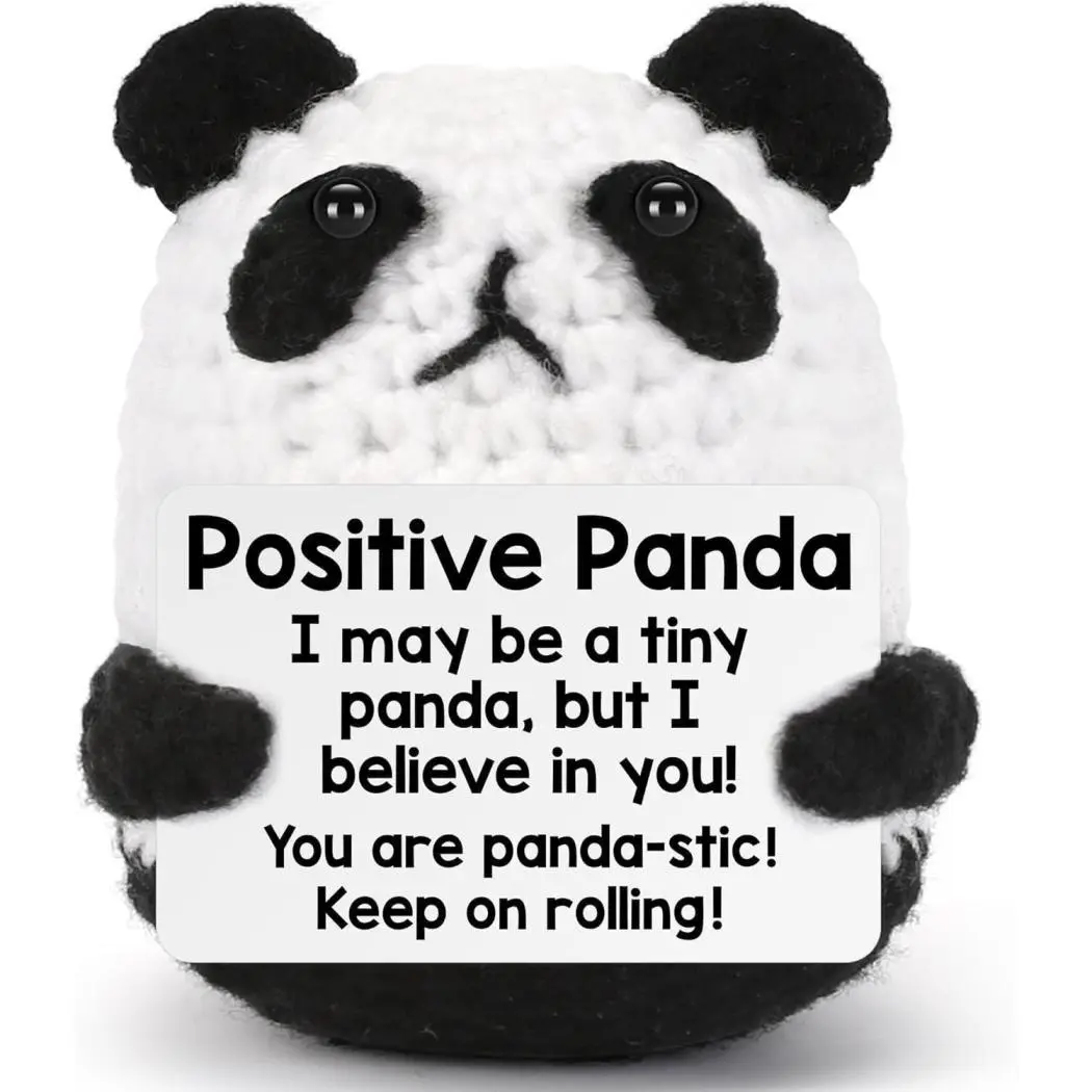 Handmade Crochet Positive Panda Plush | Cute Knitted Panda Doll Soft Stress Relief Toy | Motivational Emotional Support Plushie | Perfect Gift for Birthday Christmas Graduation | Cute Desk Decor Bag Charm Keychain #fyp #cute #panda #hand #giftideas