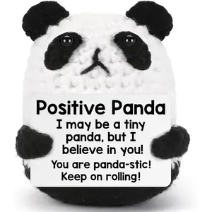 Handmade Crochet Positive Panda Plush | Cute Knitted Panda Doll Soft Stress Relief Toy | Motivational Emotional Support Plushie | Perfect Gift for Birthday Christmas Graduation | Cute Desk Decor Bag Charm Keychain #fyp #cute #panda #hand #giftideas