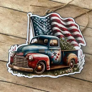 Vintage truck cardstock car freshie air freshener patriotic flag summer