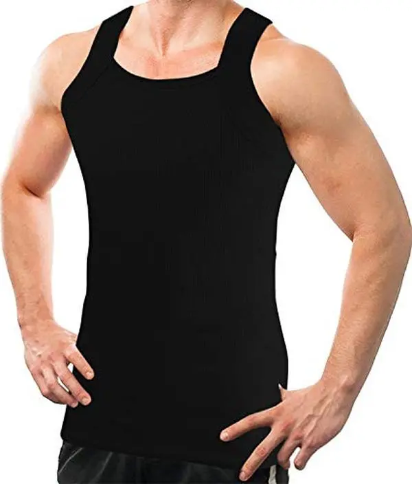 Men's Square Cut Tank Top, Muscle Rib Basic Color A-Shirts, Denim-Spandex Strap Fabric Menswear Undershirt