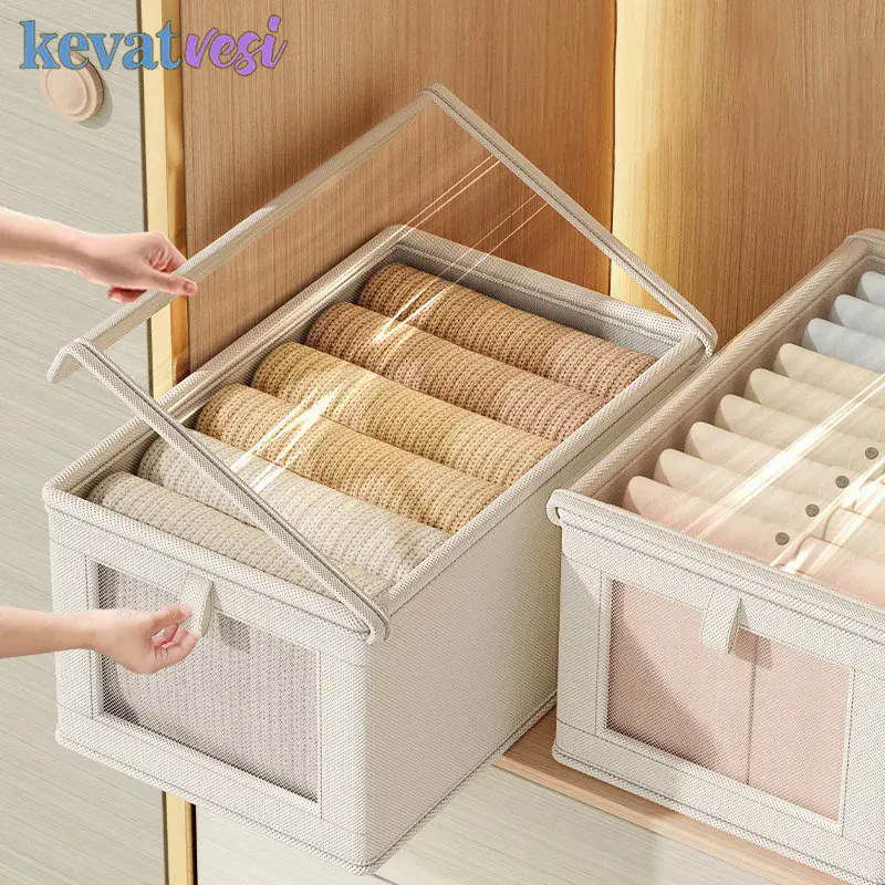 Foladable Clothes Storage Box with Cover Closet Storage Box for Underwear Socks Moisture and Dustproofwardrobe Organizer White-S-No Lid