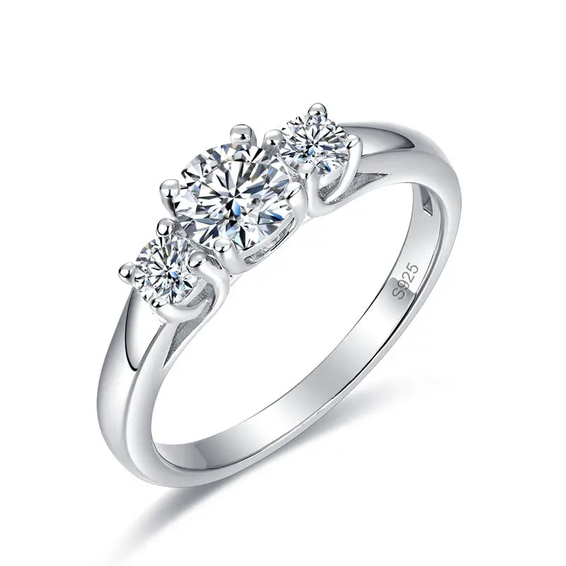3-Stone 0.7 CTW Moissanite Ring in 925 Sterling Silver, Small 5 mm Unisex Wedding and Anniversary Band, VVS1 D Color, Just Because Gifts, Luxury Gift Box