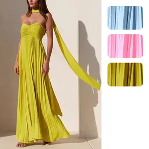 Women's Basic Strapless Pleated Sleeveless Solid Color Casual Dress - Stylish Womenswear, Casual Wear