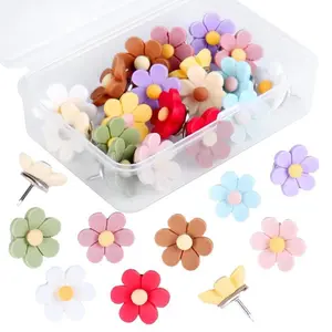 Flower Design Push Pin, 30/50/100/200pcs Decorative Thumb Tack, Cute Flower Design Push Pin for Photo Wall, Message Wall, Bulletin Board, Office