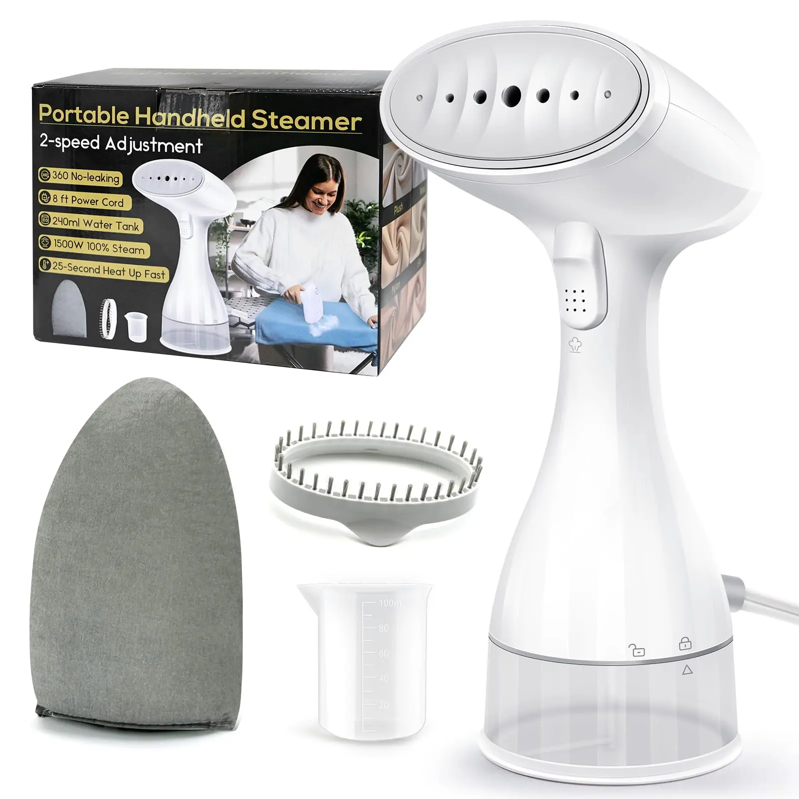 USBELLF Steamer for Clothes Portable Handheld Ironing - Clothes Steamer with 240 ML Large Water Tank, 1500 W, 25 S Fast Heat-up Ceramic Plate Garment Steam Wrinkle Remover for All Fabrics