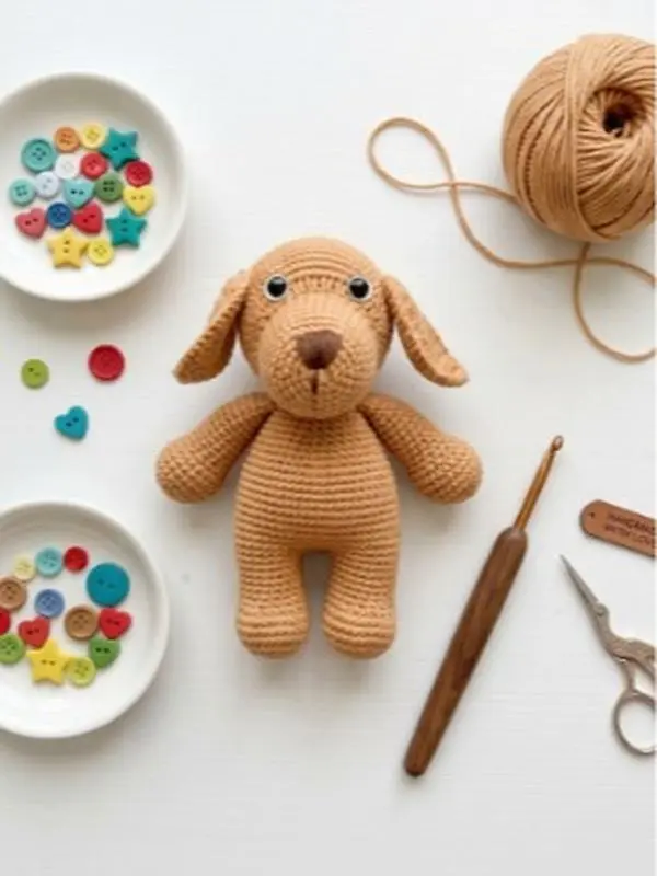 Handmade Crochet Puppy Plushie - Cute Amigurumi Brown Dog Stuffed Animal Toy