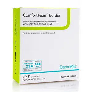 Derma-Rite Comfortfoam Silicone Foam Border Dressing, 3" X 3" [ 10 Pack ]