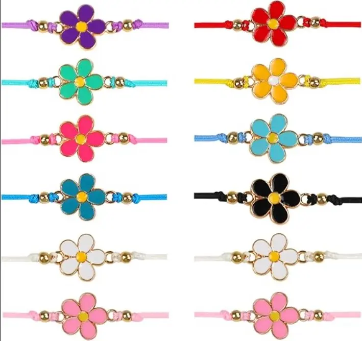 12 Pcs Flower Friendship Bracelets Handmade Colorful BFF Bracelet Set Cute Daisy Adjustable Wrist Cord Jewelry for Women Friend Couples Partner