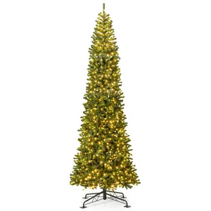 COSTWAY - 12 FT Tall Prelit Hinged Artificial Christmas Tree with 2536 PVC Branch Tips