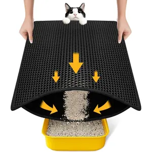 Compact Cat Litter Mat 23.6" x 14.6" - Waterproof and Leakproof Honeycomb Design, Washable and Easy to Clean, Ideal for Small Spaces, Black