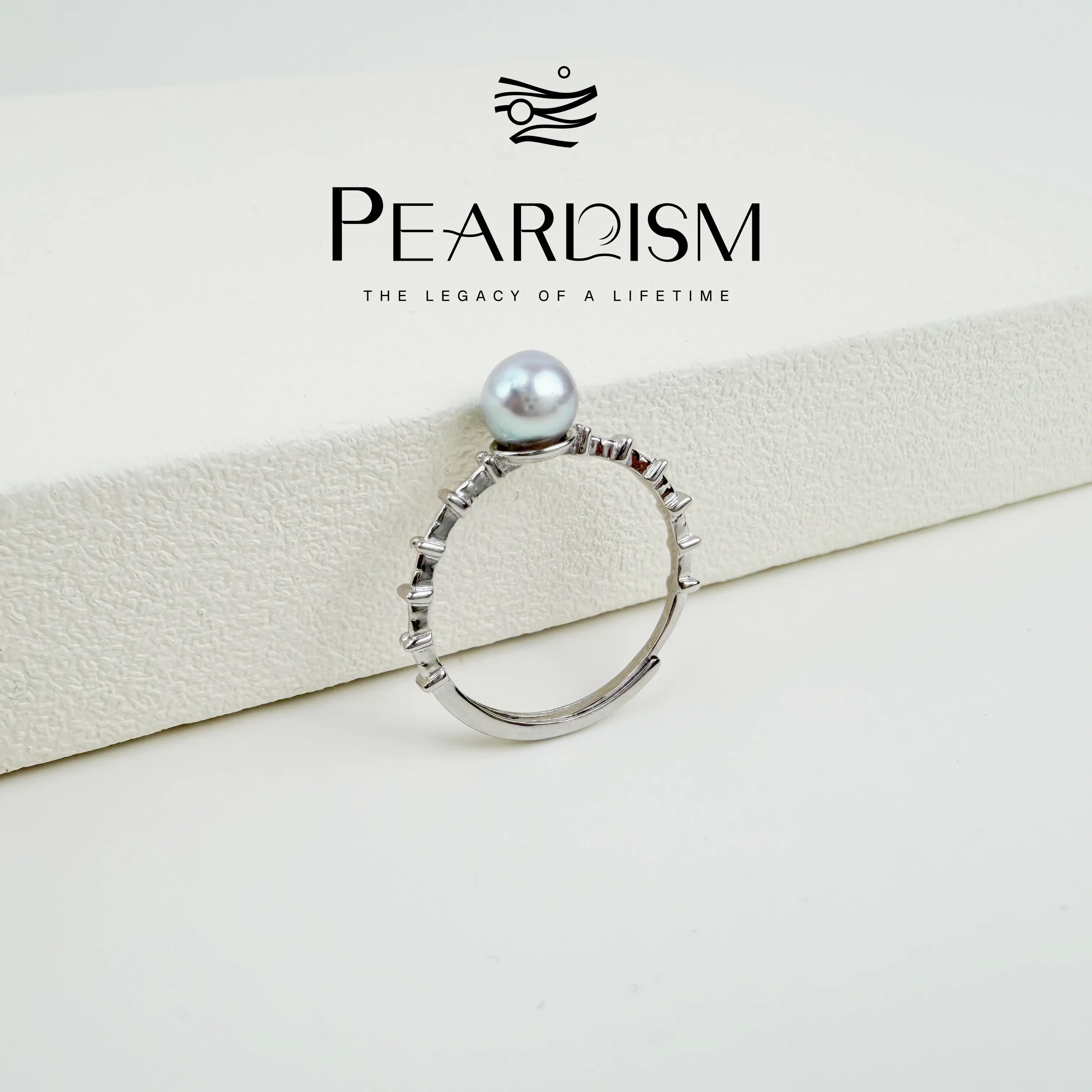 PEARLISM Dainty Everyday Silver Blue Akoya Pearl Ring | 5-5.5mm Silver Bamboo Band Hypoallergenic-ASAR019【Shop】