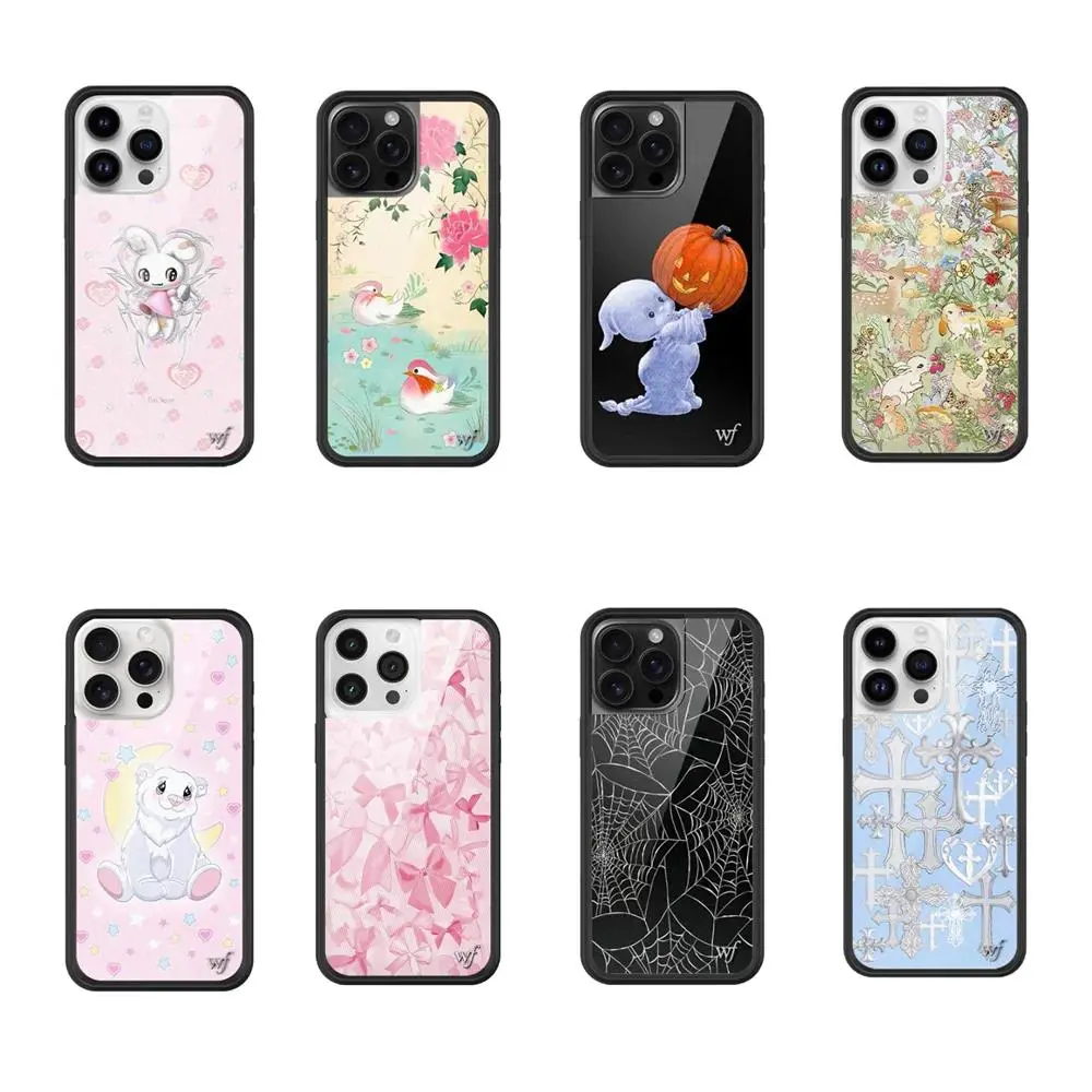 New Wildflower 3D WF Ghost Spider Cellphone Case for iPhone Series (12,13,14,15,16,17 Pro/Pro Max/Plus) - Protective Curve Fit INS Cartoon Cover with Lotus Decal, Lovers Lagoon Rabbit Floral Design, Shockproof Casing & Cute Accessories
