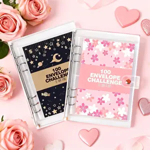 1 Count Money Saving Challenge Binder, Pink cherry blossom minimalist design, Money Saving Budget Binder with Cash Envelopes, Savings Challenges Book for Home Office, Savings Challenge Planner