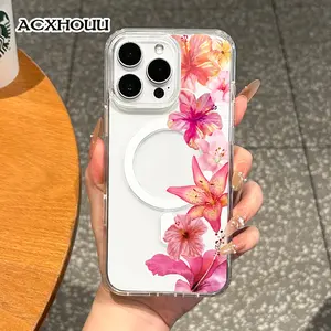 Magnetic Coquette Case for iPhone 17 16 E Pro Max 15 Plus 14 13 12 11 XS XR, Pastel Colorful Floral Design | Shockproof, Girly, Stylish, Silicone, and Trendy Protection