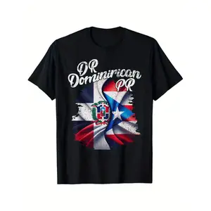 100% Cotton Dominican Republic & Puerto Rico Flag Pride T-Shirt, 100% Cotton Crew Neck Tee