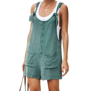 UANEO Women's Casual Summer Cotton Linen Rompers Overalls Jumpsuit Shorts Lady Comfort Minimalist