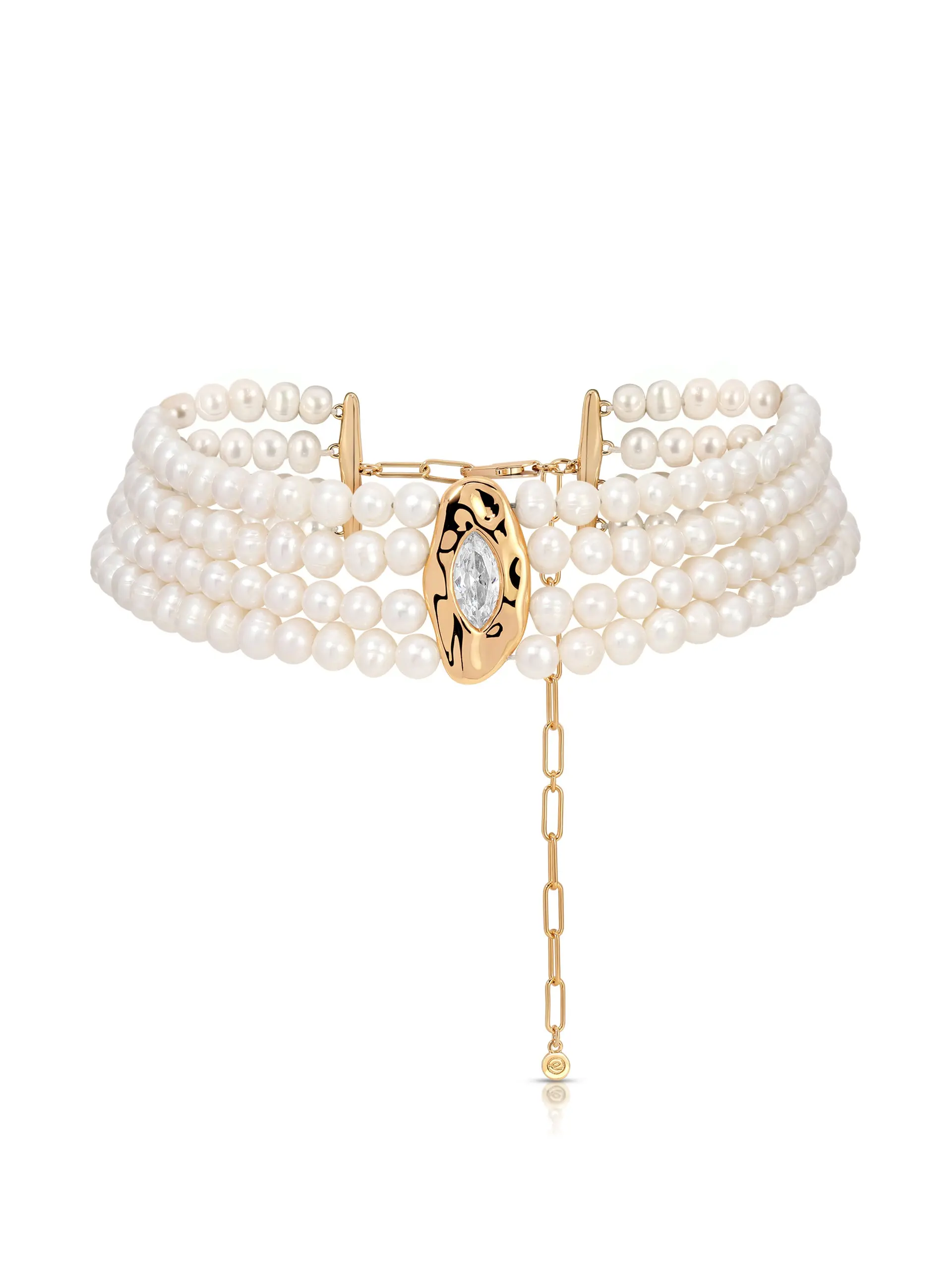Freshwater Pearl Luxe Choker – 18K Gold Plated Multi-Row Pearl Necklace with CZ Accent, Statement Choker Jewelry Freshwater Pearl Luxe Choker – 18K Gold Plated Multi-Row Pearl Necklace with CZ Accent, Statement Choker Jewelry
